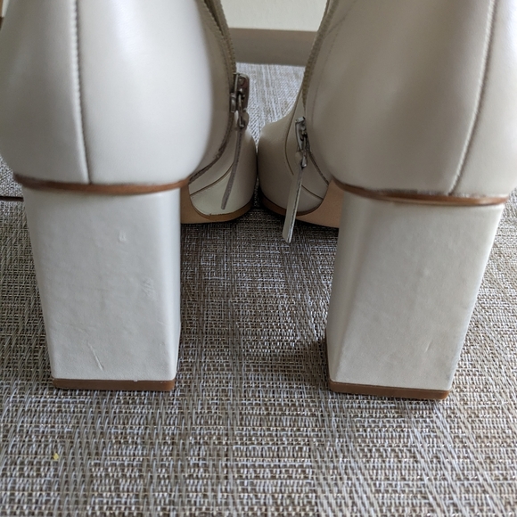 ALDO off White Leather Square Toe Side Zip Block Heel Ankle Boots Size 8.5 - Picture 7 of 8